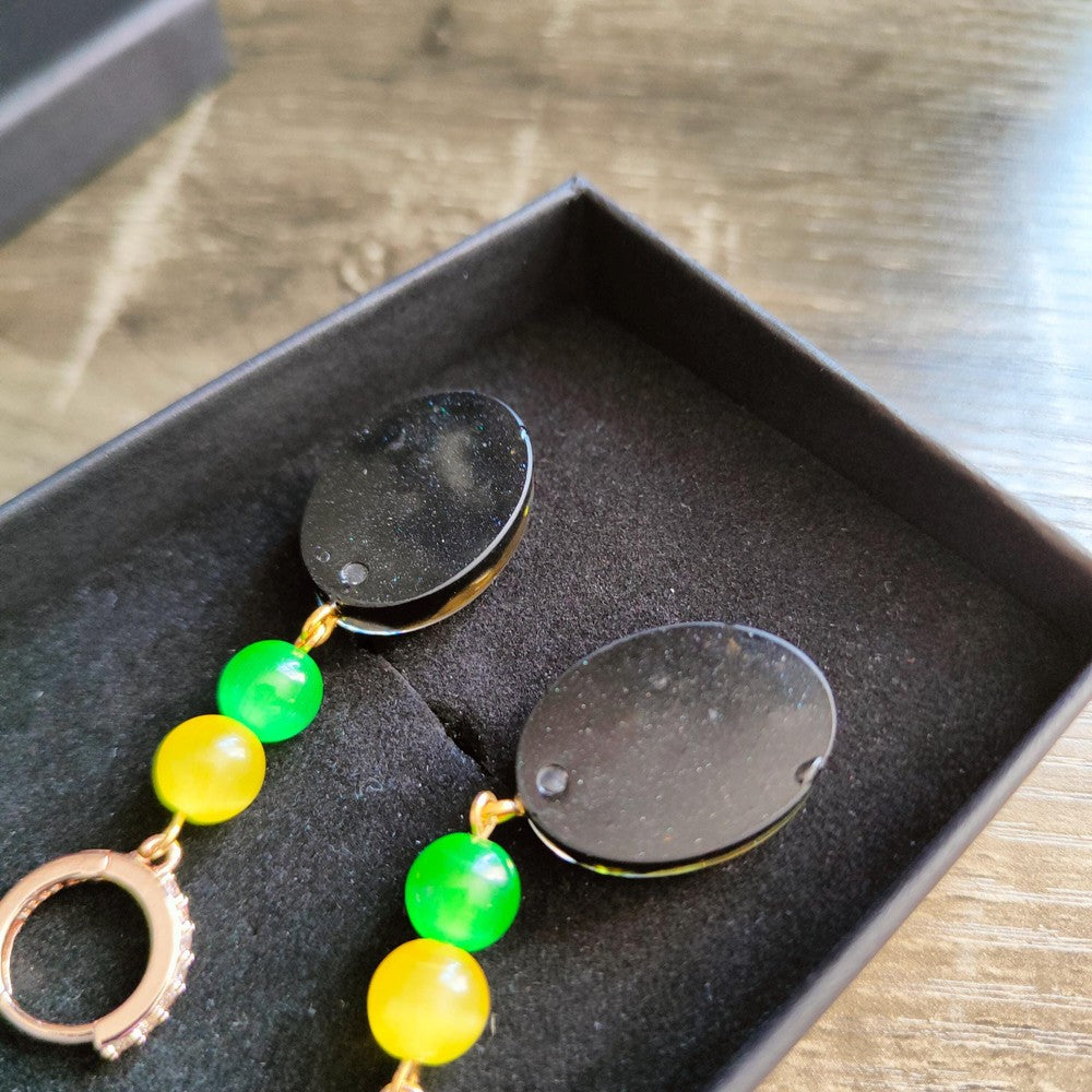 Resin Earrings with Real Yellow and Green Flowers