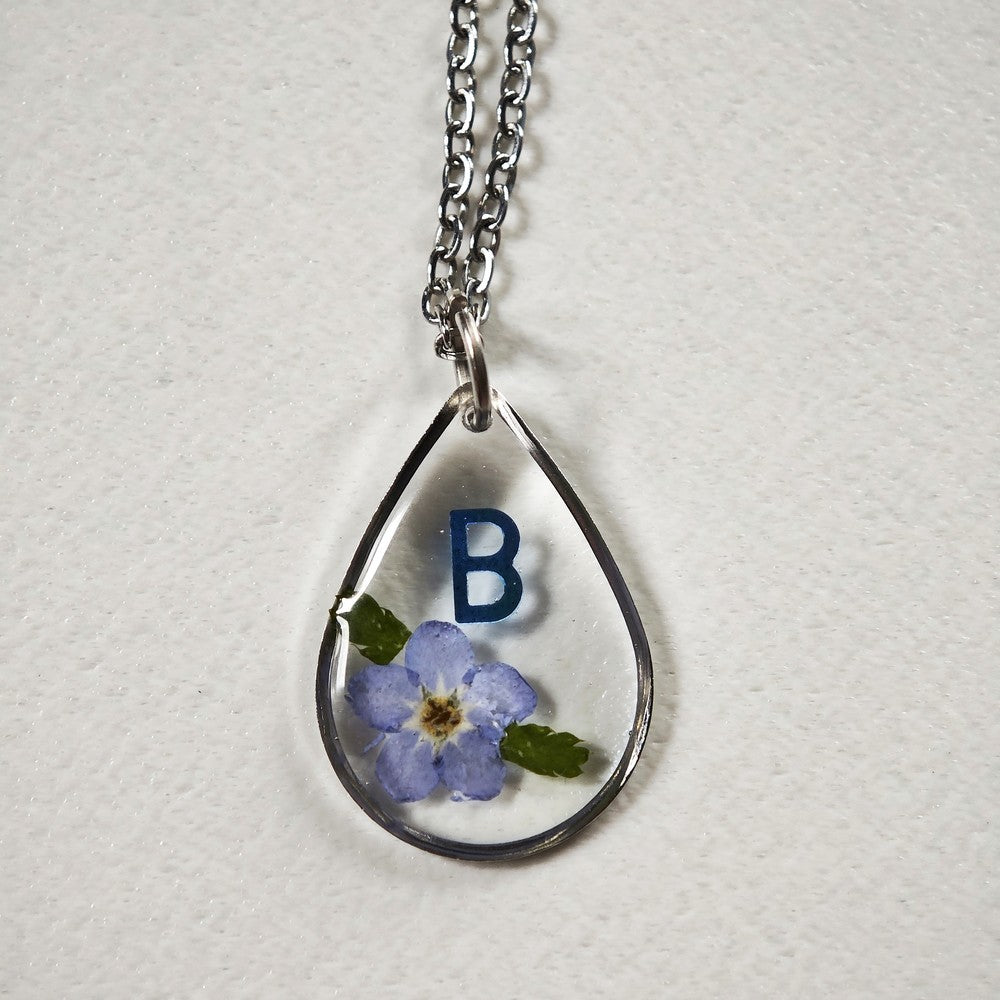 Personalized Forget-Me-Not Necklace Real Flower Initial Pendant