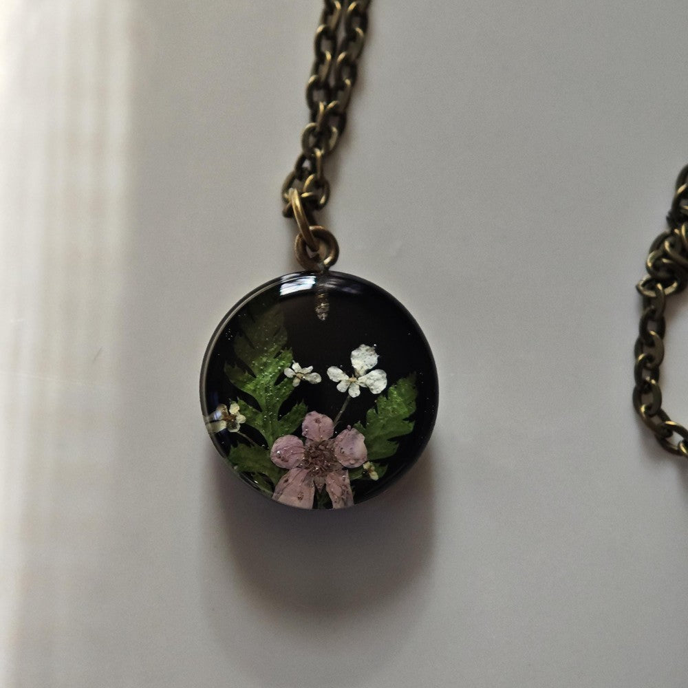 Black Resin Heart Necklace with Crushed Gold Flakes Handmade