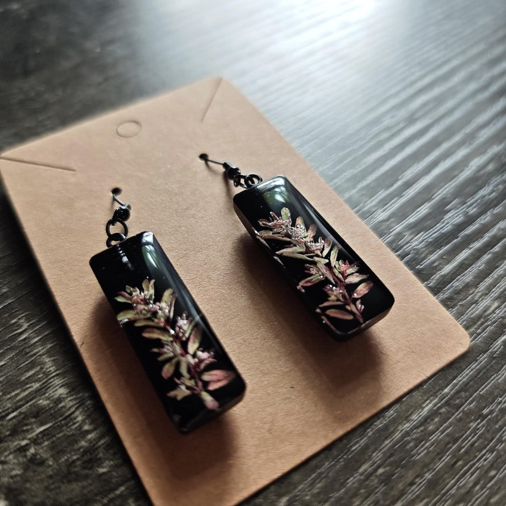 Resin Earrings with Grass Sprigs Handmade Botanical Jewelry