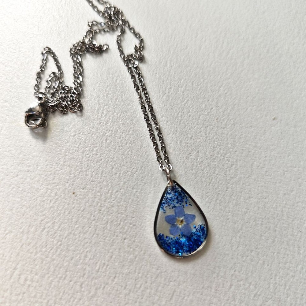 Forget-Me-Not Necklace Real Pressed Flower Teardrop Pendant Meaningful Gift