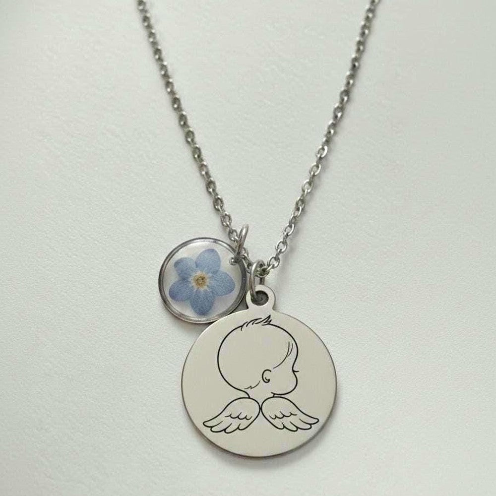 Pregnancy Loss Memorial Necklace Angel Wing Forget-Me-Not Jewelry