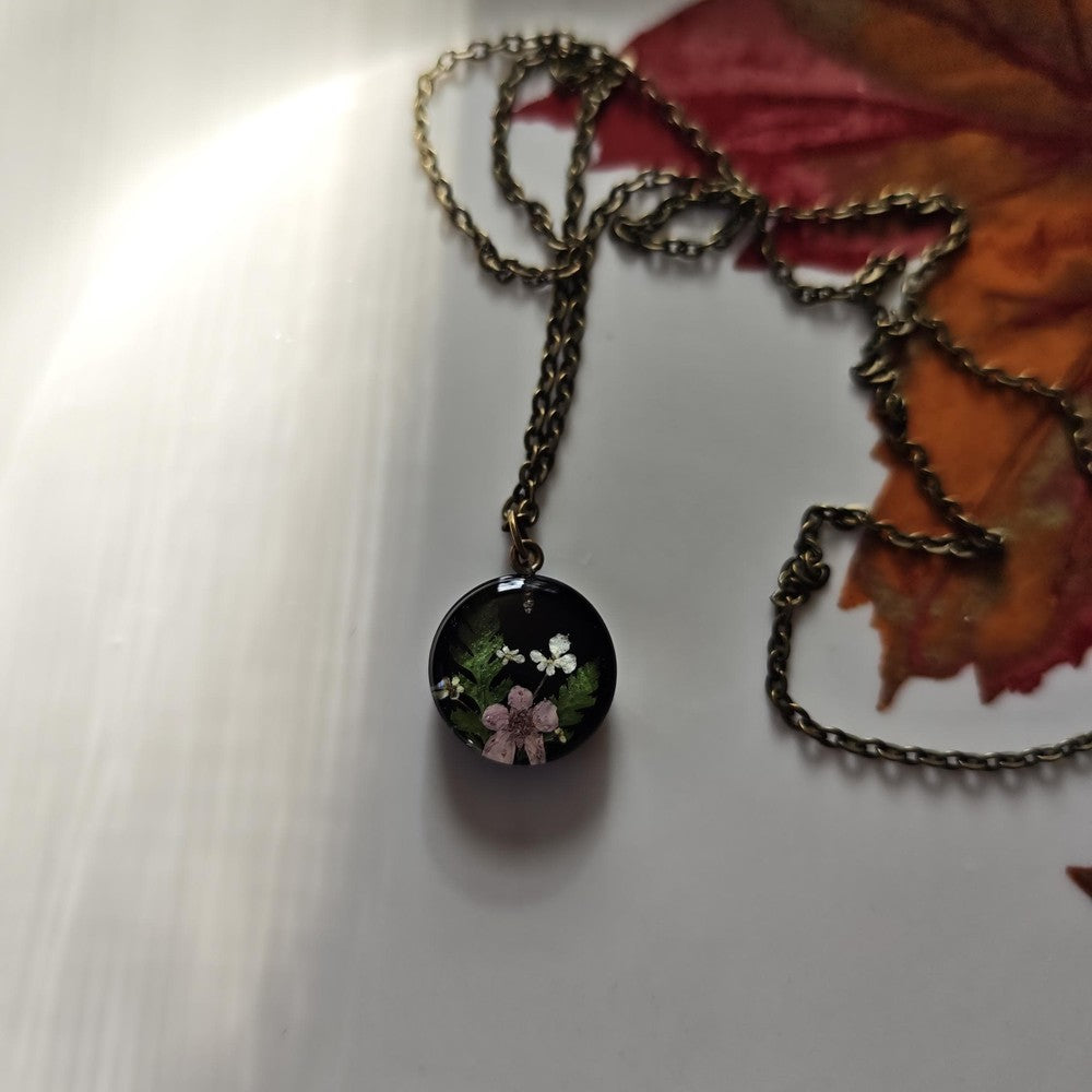 Black Resin Heart Necklace with Crushed Gold Flakes Handmade