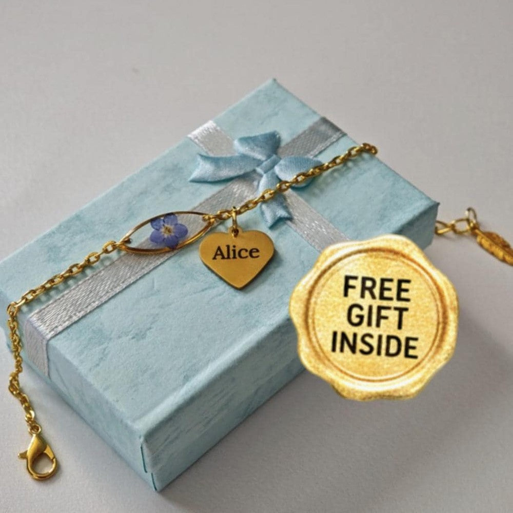 Personalized Forget Me Not Bracelet Real Flower Jewelry Custom Name Gold