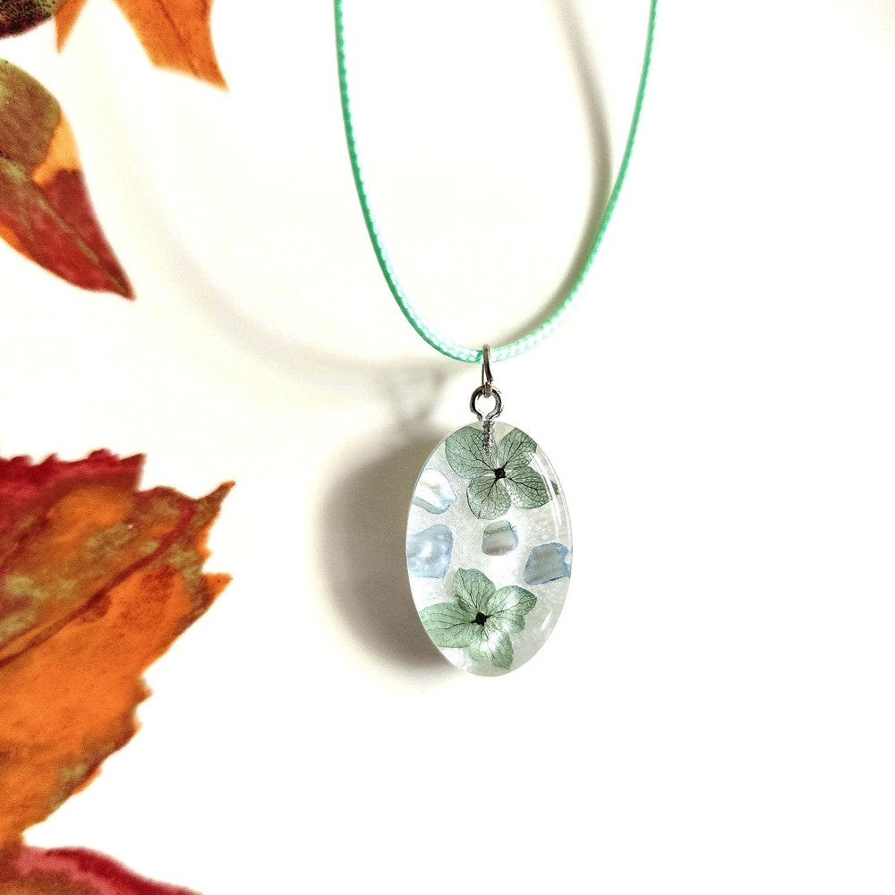 Real Flower Resin Pendant and Earrings Oval Botanical Jewelry