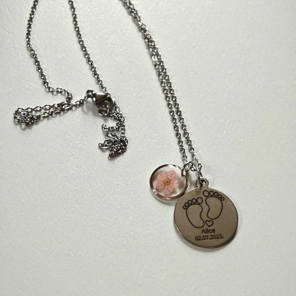 Personalized Baby Name Necklace with Resin Heart Charm Custom New Mom Gift