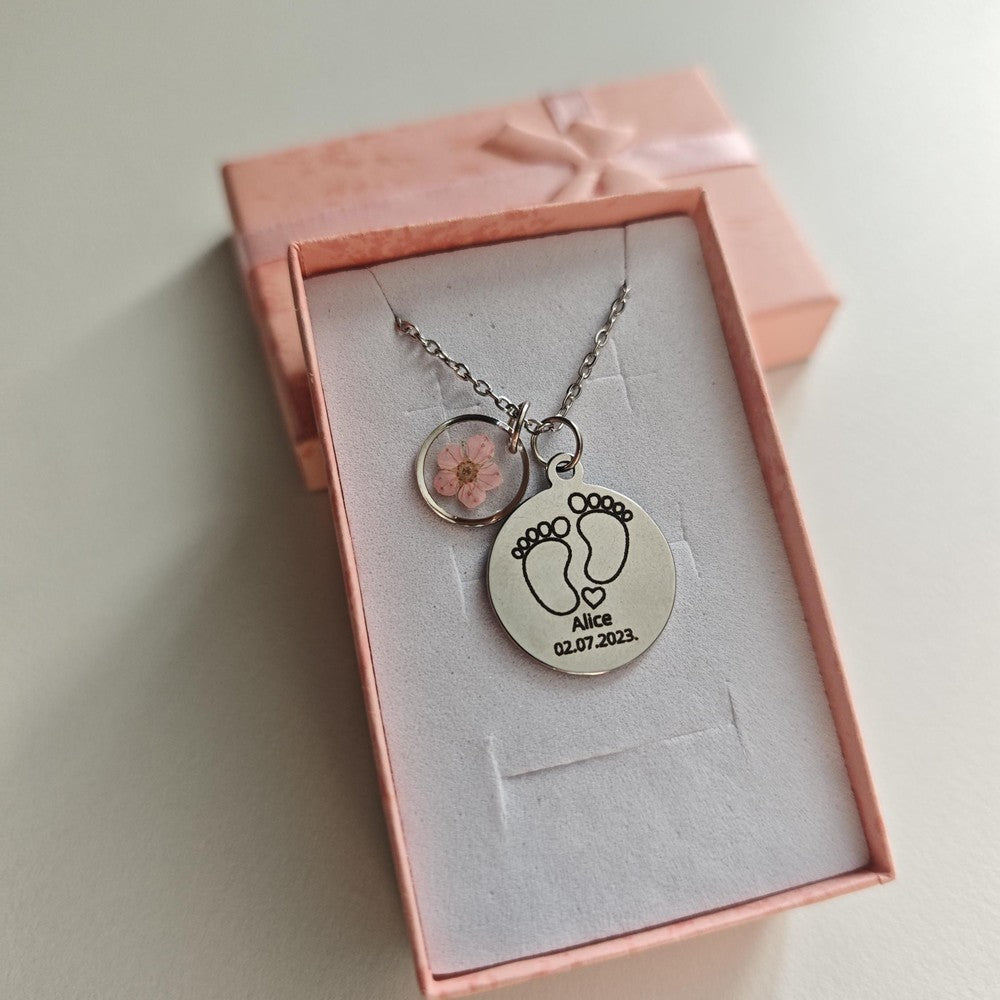 Personalized Baby Name Necklace with Resin Heart Charm Custom New Mom Gift