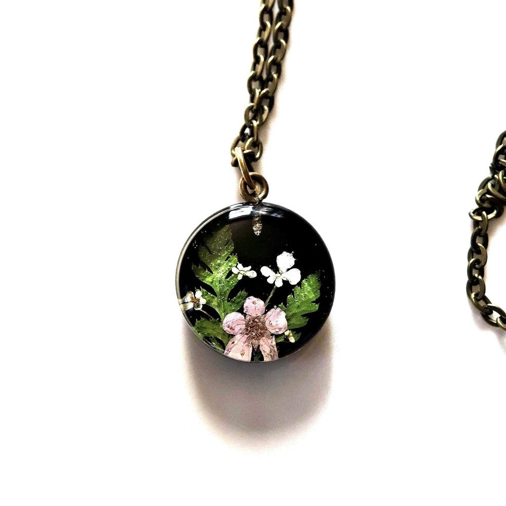 Black Resin Heart Necklace with Crushed Gold Flakes Handmade