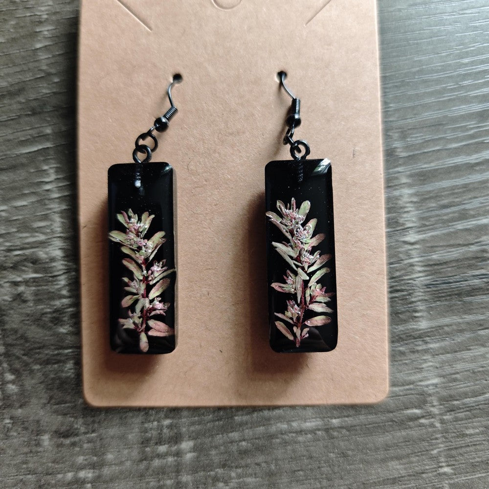 Resin Earrings with Grass Sprigs Handmade Botanical Jewelry
