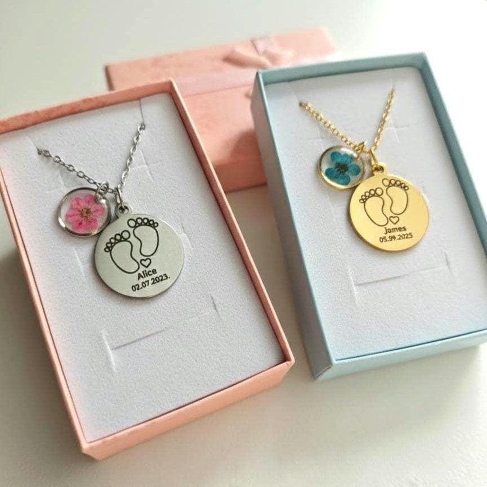 Personalized Baby Name Necklace with Resin Heart Charm Custom New Mom Gift