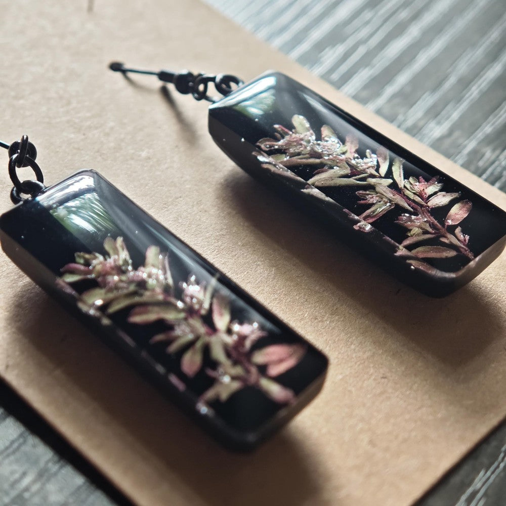 Resin Earrings with Grass Sprigs Handmade Botanical Jewelry