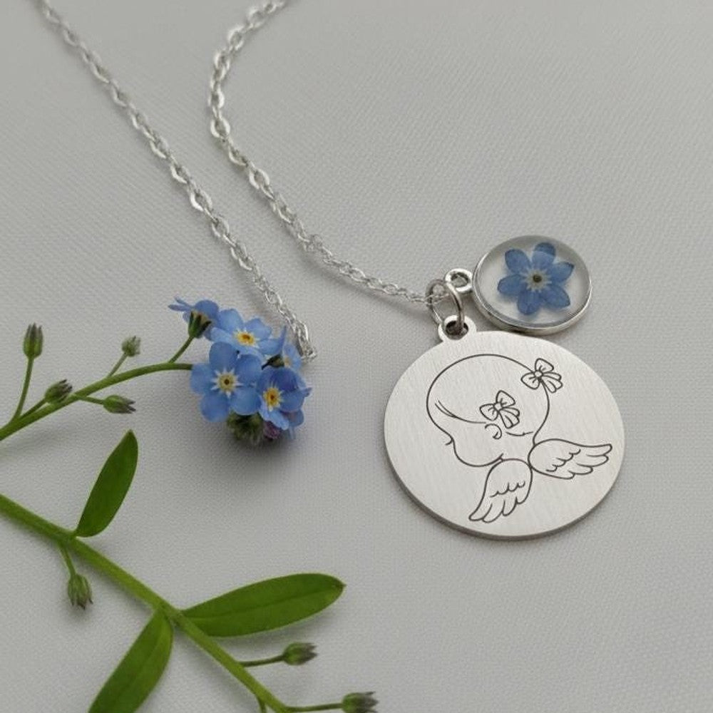 Pregnancy Loss Memorial Necklace Angel Wing Forget-Me-Not Jewelry