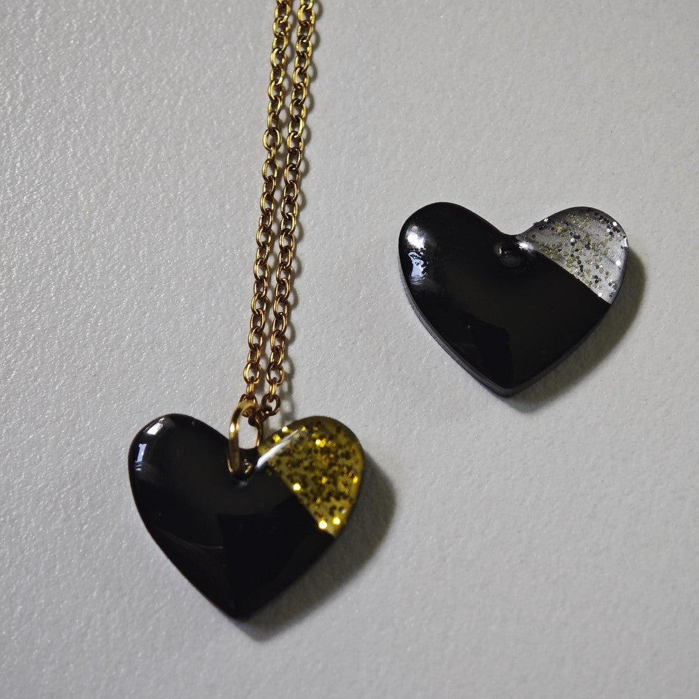 Personalized Heart Necklace with Pearls and Gold Flakes Custom Initial Gold Pendant