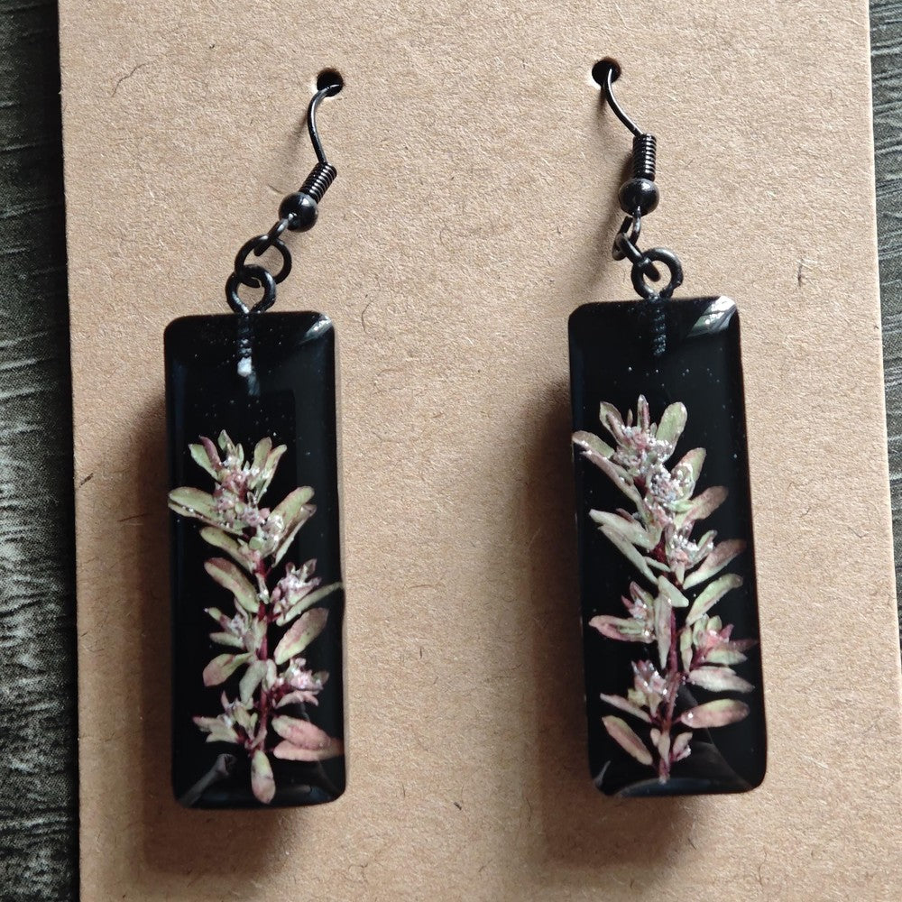 Resin Earrings with Grass Sprigs Handmade Botanical Jewelry