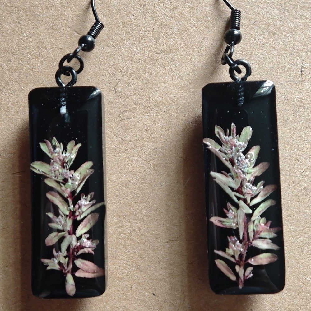 Resin Earrings with Grass Sprigs Handmade Botanical Jewelry