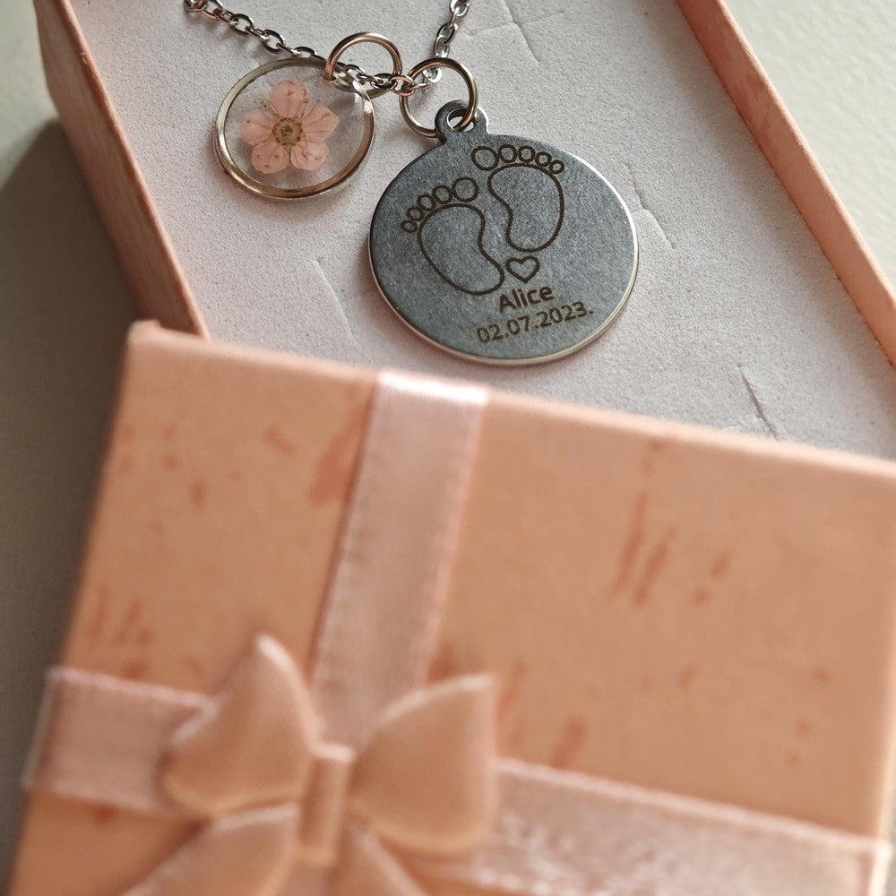 Personalized Baby Name Necklace with Resin Heart Charm Custom New Mom Gift