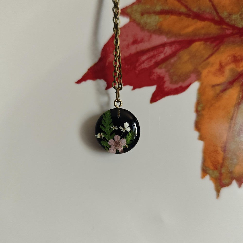 Black Resin Heart Necklace with Crushed Gold Flakes Handmade