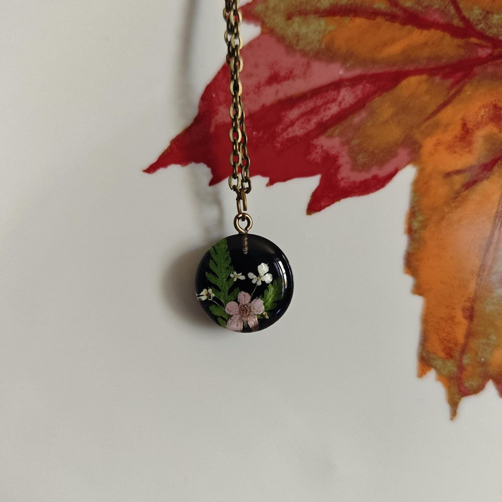 Black Resin Heart Necklace with Crushed Gold Flakes Handmade