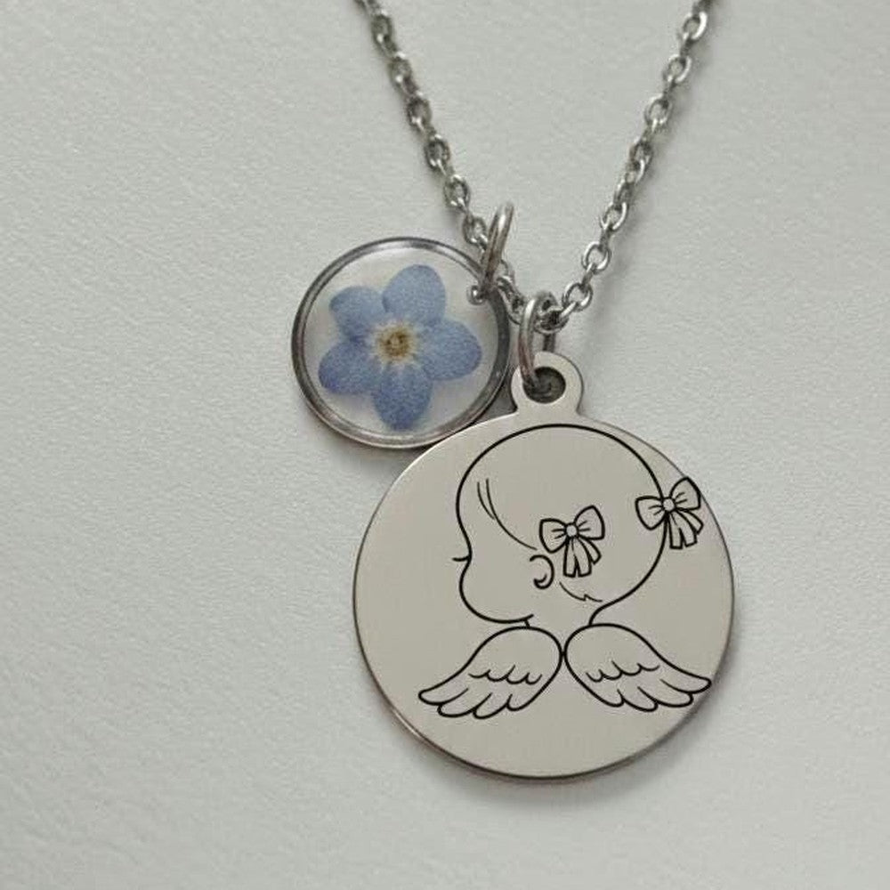 Pregnancy Loss Memorial Necklace Angel Wing Forget-Me-Not Jewelry