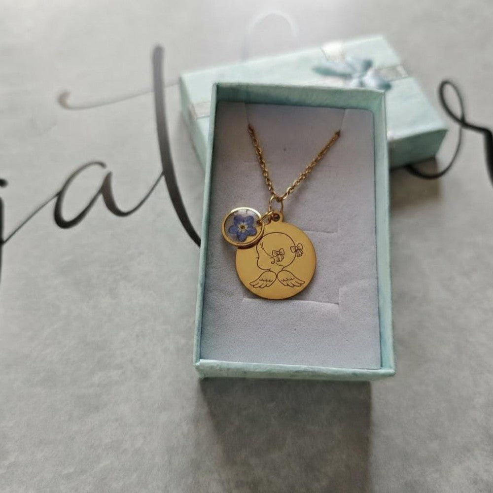 Pregnancy Loss Memorial Necklace Angel Wing Forget-Me-Not Jewelry