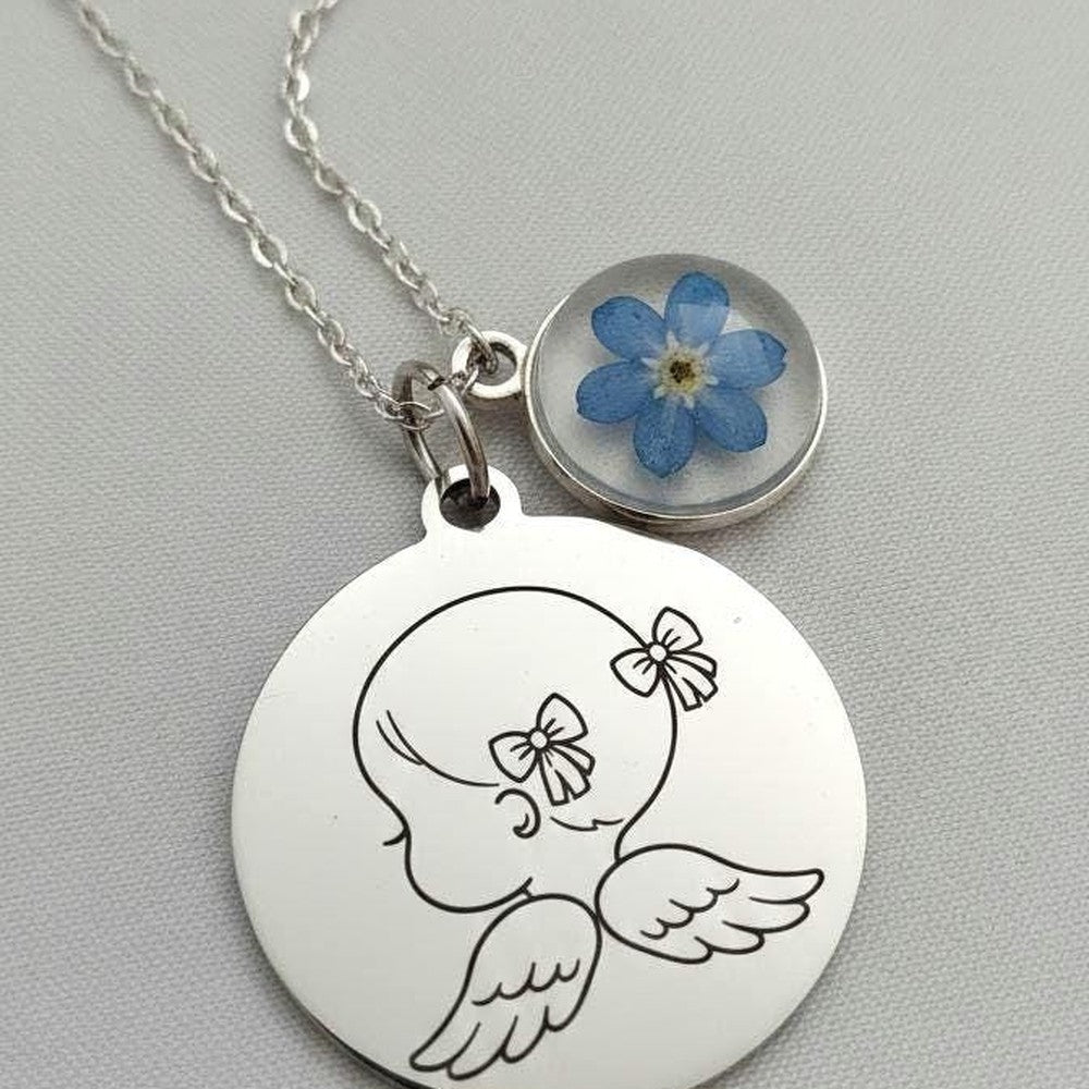 Pregnancy Loss Memorial Necklace Angel Wing Forget-Me-Not Jewelry