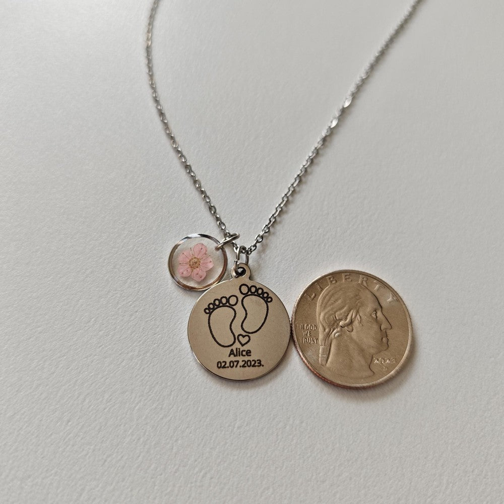 Personalized Baby Name Necklace with Resin Heart Charm Custom New Mom Gift